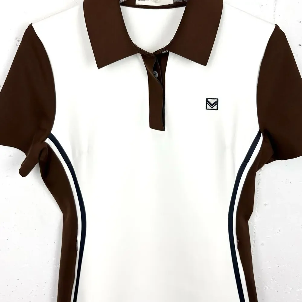 Tory Burch Italian Neoprene Golf Polo Dress ALine Mini Zip Pockets Brown Medium